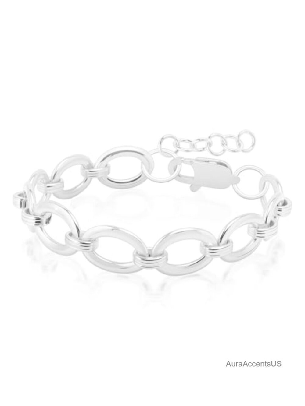 Sterling Silver Plated Chunky Link Bracelet Adjustable Hypoallergenic Cuban